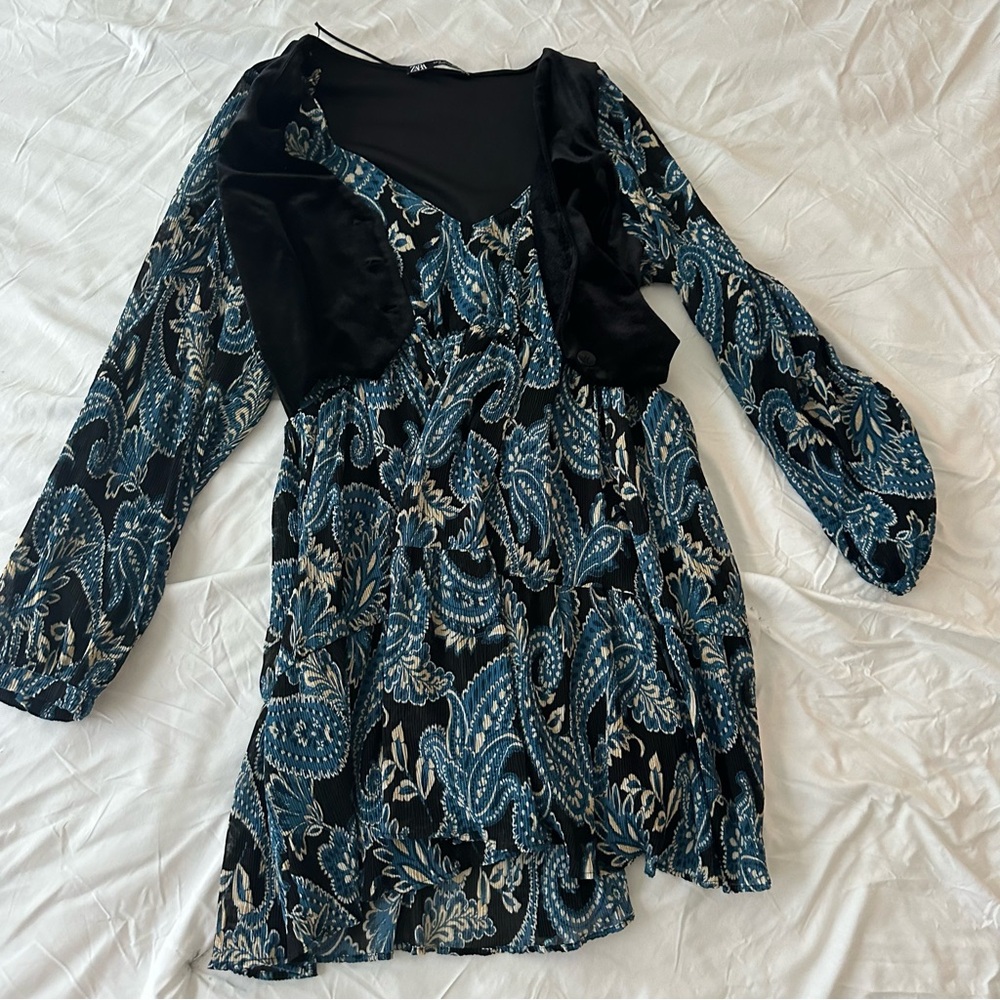 Zara Paisley Dress with black velvet vest